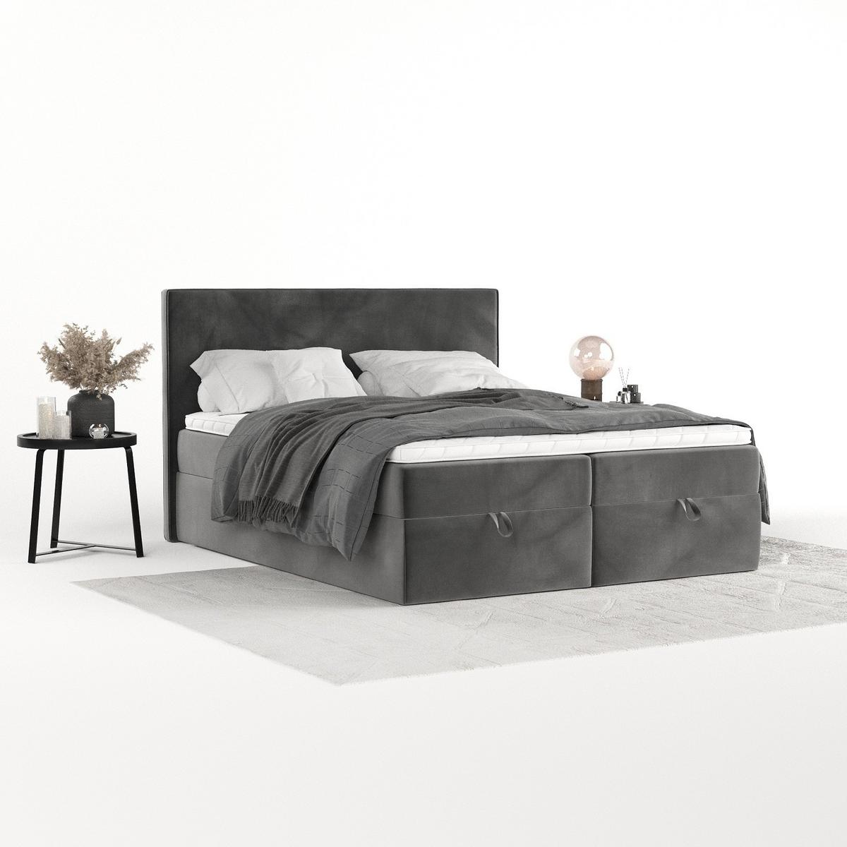 BOXBETT Velma 140/200 cm Grau im Kronos Stoff - Schwarz/Grau, Holz/Holzwerkstoff (140/200cm) - AltaBeds