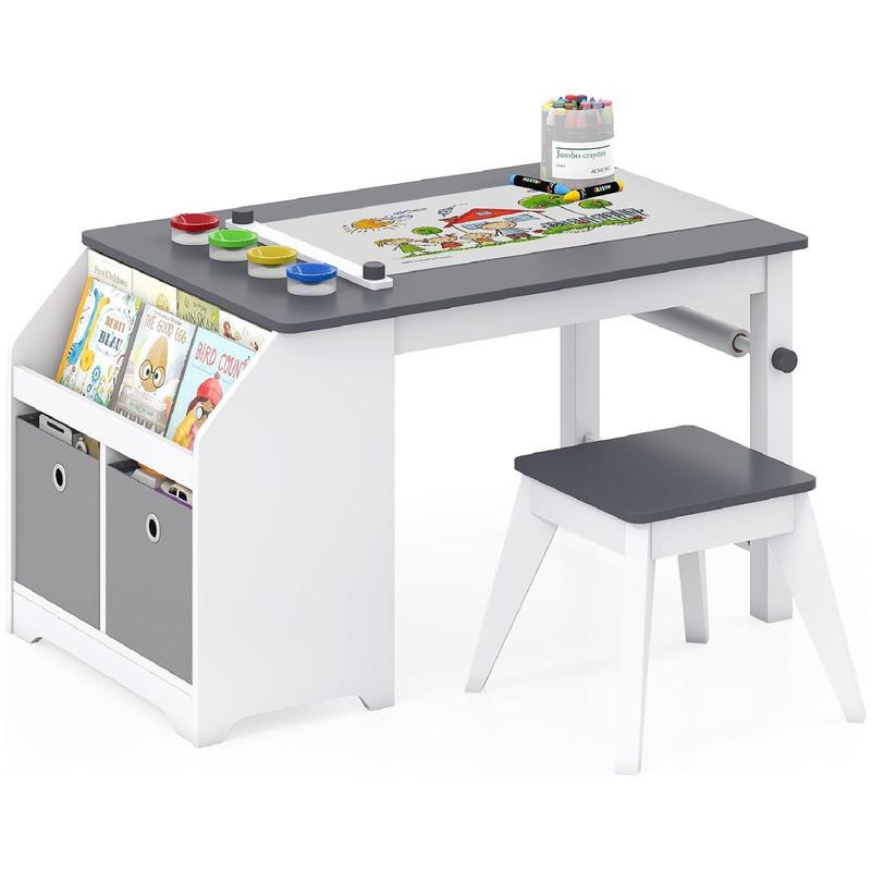 KINDERTISCH-SET mit Stauraum grau(2-tlg) - Grau, Holzwerkstoff (91/49.5/54cm) - COSTWAY