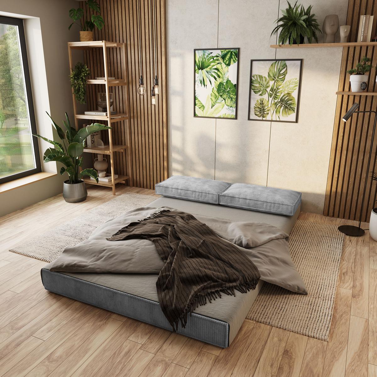 ECKSOFA ANKO modulares Boneless Sofa mit Schlaffunktion Hellgrau Cordstoff - Hellgrau, Textil (270/160cm) - MASSENO