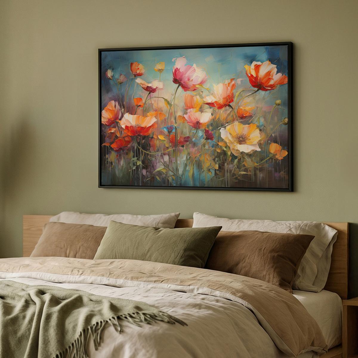 LEINWAND Bilder mit Rahmen - Blumen - Aquarell - Kunst - Botanisch - Natur - 100x70 - Orange, Textil (100/70cm) - MuchoWow