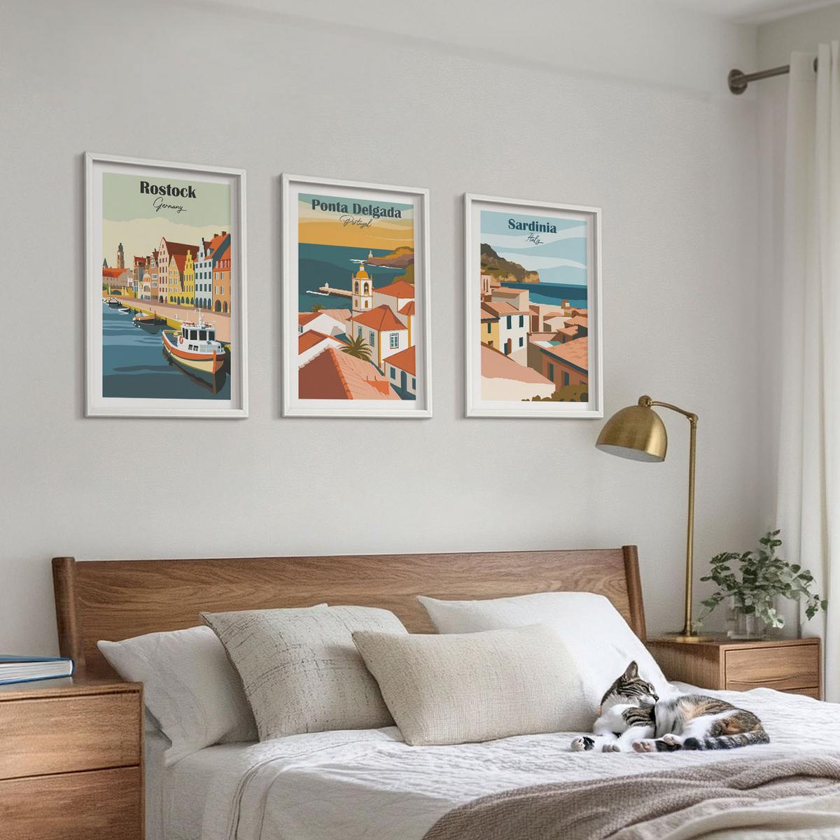 BILDER SET 3er Set - 40x60 cm Weißer Rahmen - Ansichten europäischer Küstenstädte - Weiß, Kunststoff (40/60cm) - TULUP