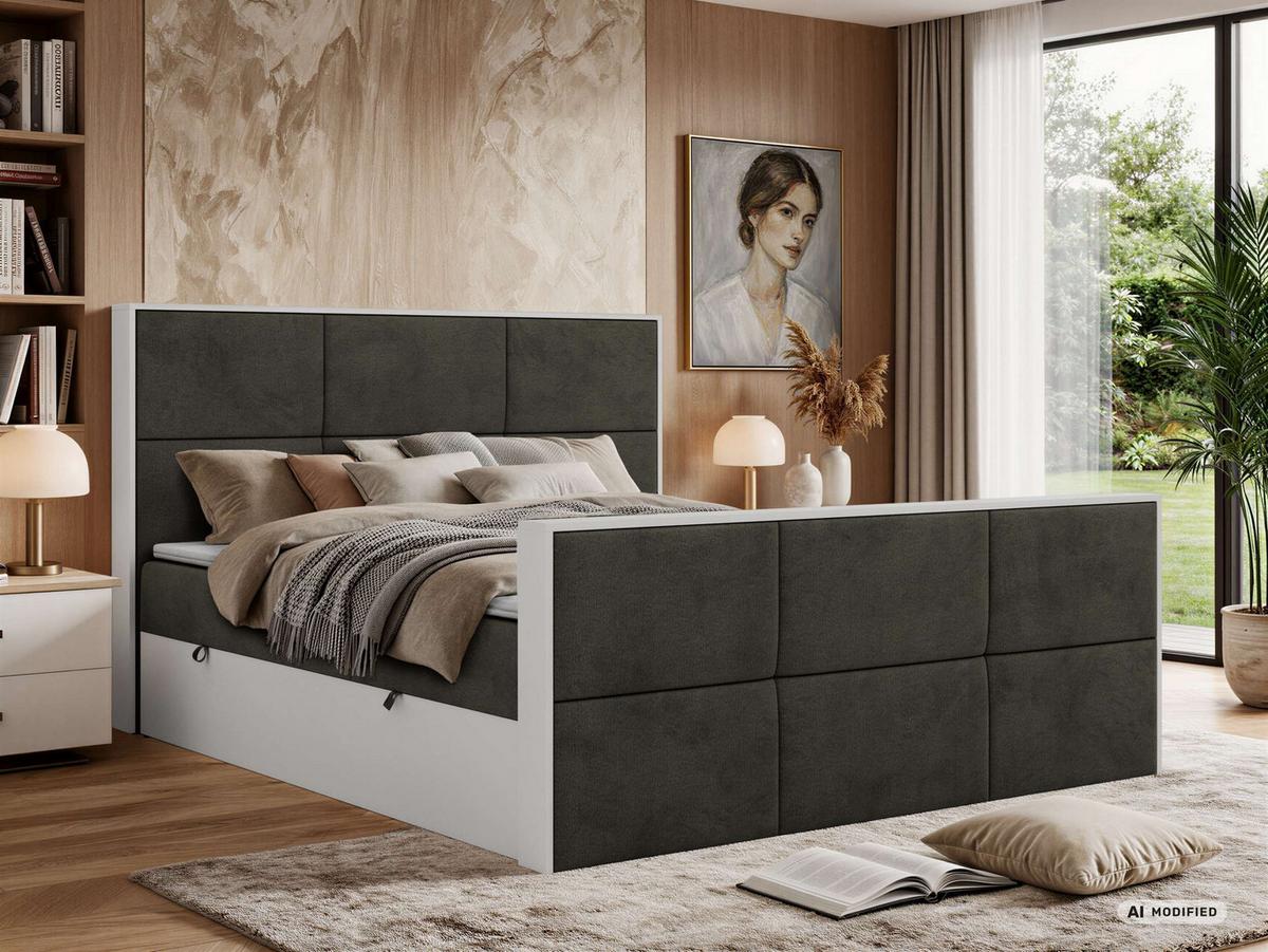 BOXBETT DELVIT DUO 140/200 - Dunkelgrau Velvet - Topper Visco - H3 - Dunkelgrau/Anthrazit, Kunststoff/Textil (140/200cm) - MKS