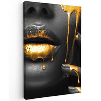 LEINWANDBILD Frau - Schwarz - Gold - Gesicht - Lippen Deko Groß 90x140 cm - Goldfarben, Textil (90/140cm) - MuchoWow
