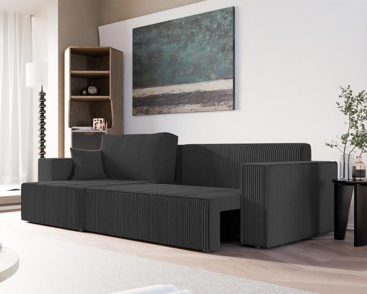 ECKSOFA Adara Max Mit Schlaffunktion - Schwarz, Holzwerkstoff/Textil (276/145cm) - Fun Möbel