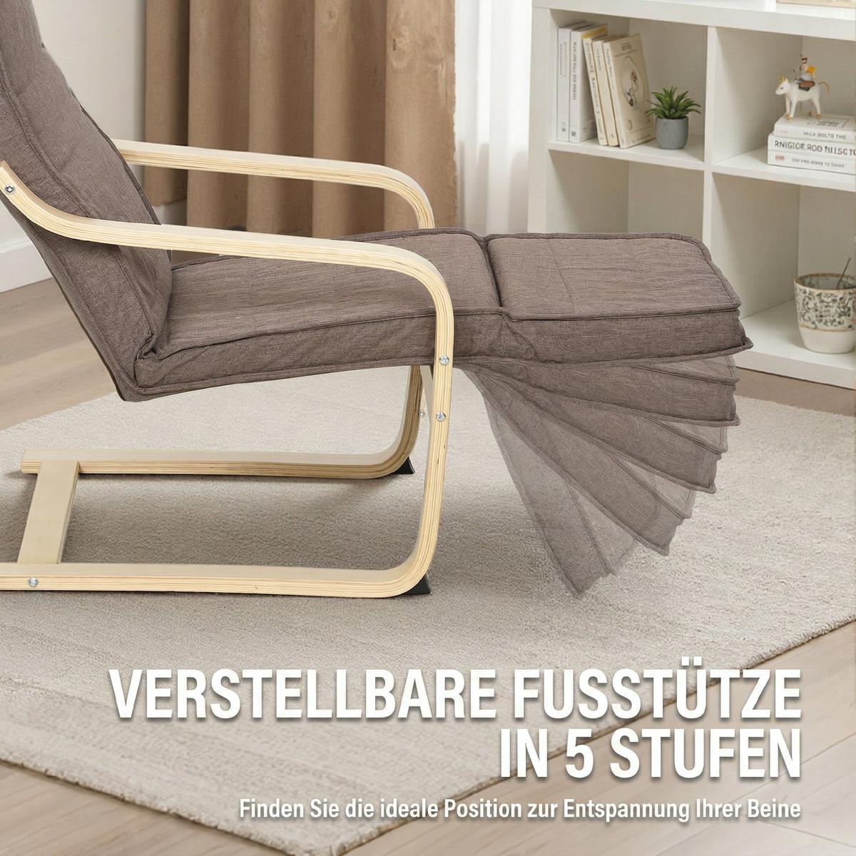 SESSEL Polyester Birkenholz Braun - Braun/Naturfarben, Holz/Birkenholz (94/100/66.5cm) - HOMCOM
