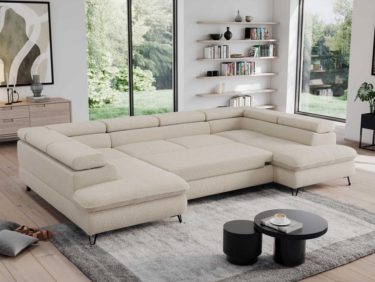 WOHNLANDSCHAFT PEDRO U Boucle Beige - Beige/Schwarz, Textil/Metall (346/76/208cm) - MKS