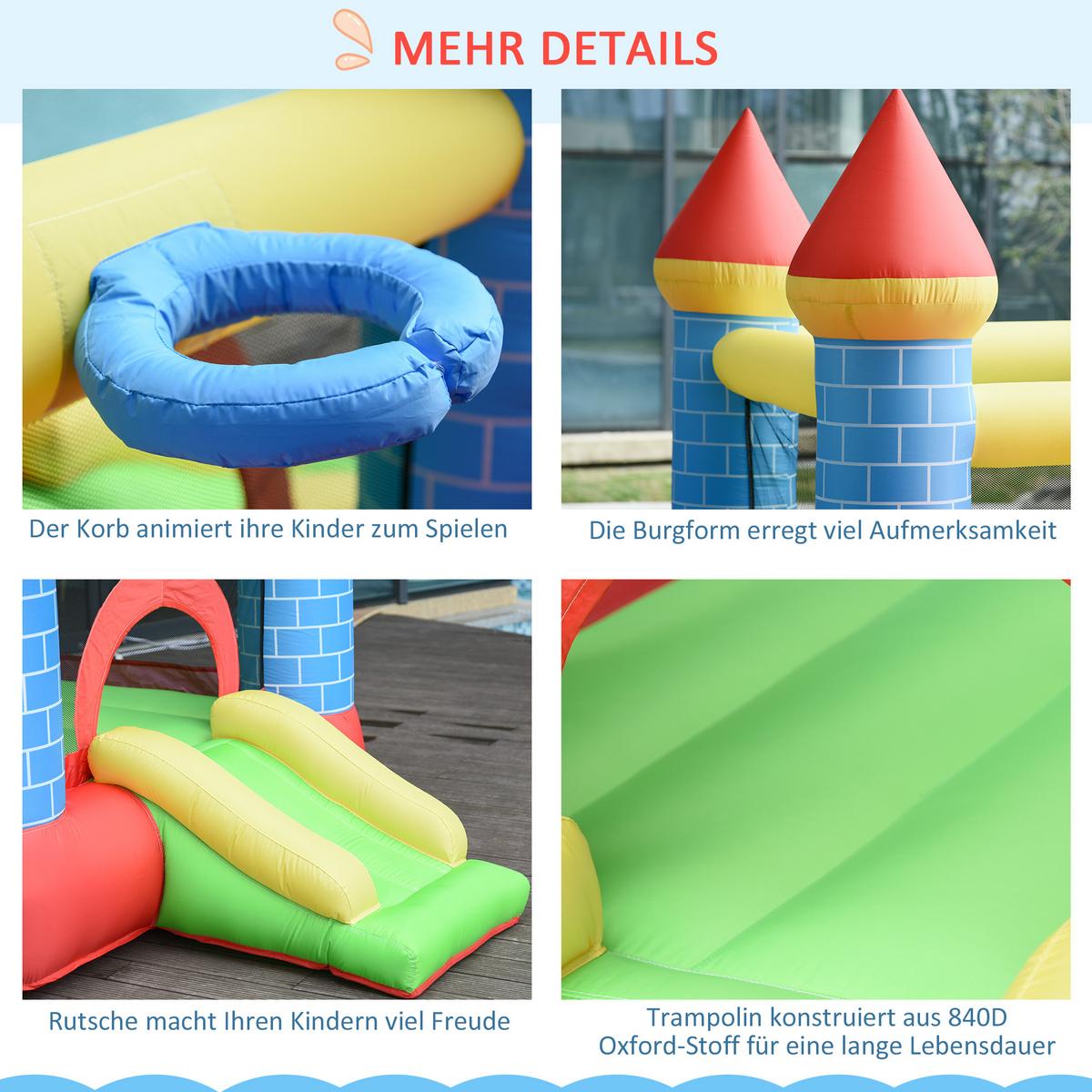 AUFBLASBARE Hüpfburg mit Rutsche Pool für 3 Kinder Burg mit Gebläse - Rot, Kunststoff (280/260/210cm) - Outsunny