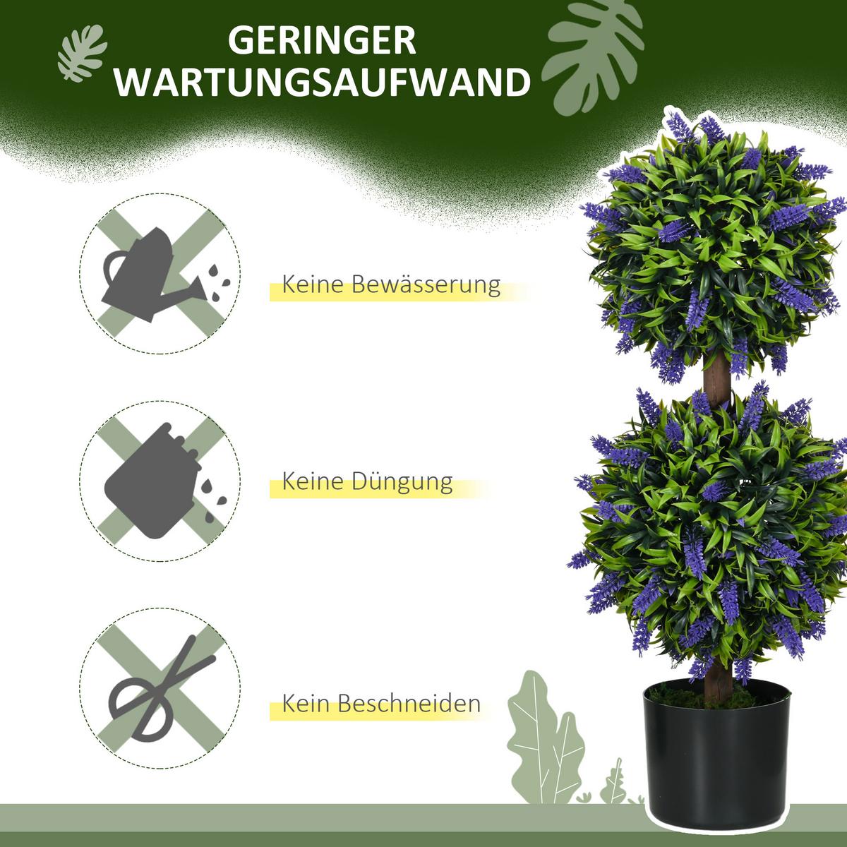 KÜNSTLICHE Pflanzen 2er-Set, 70 cm UV-beständige Kunstpflanze im Blumentopf - Grün, Kunststoff (70cm) - HOMCOM