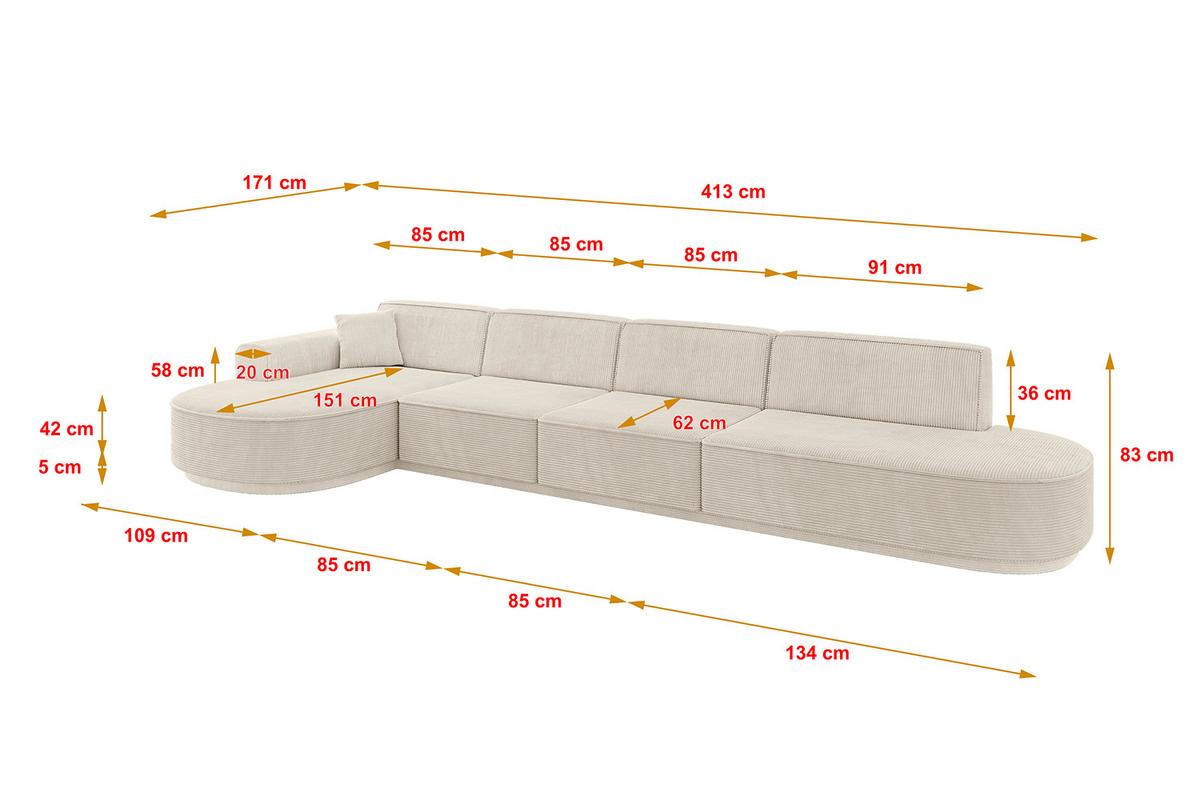 ECKSOFA Ottomane Links MARI-L3-v3 - 413x171x83 cm Beige Cord - Beige/Schwarz, Holzwerkstoff/Kunststoff (413/171cm) - ALTDECOR