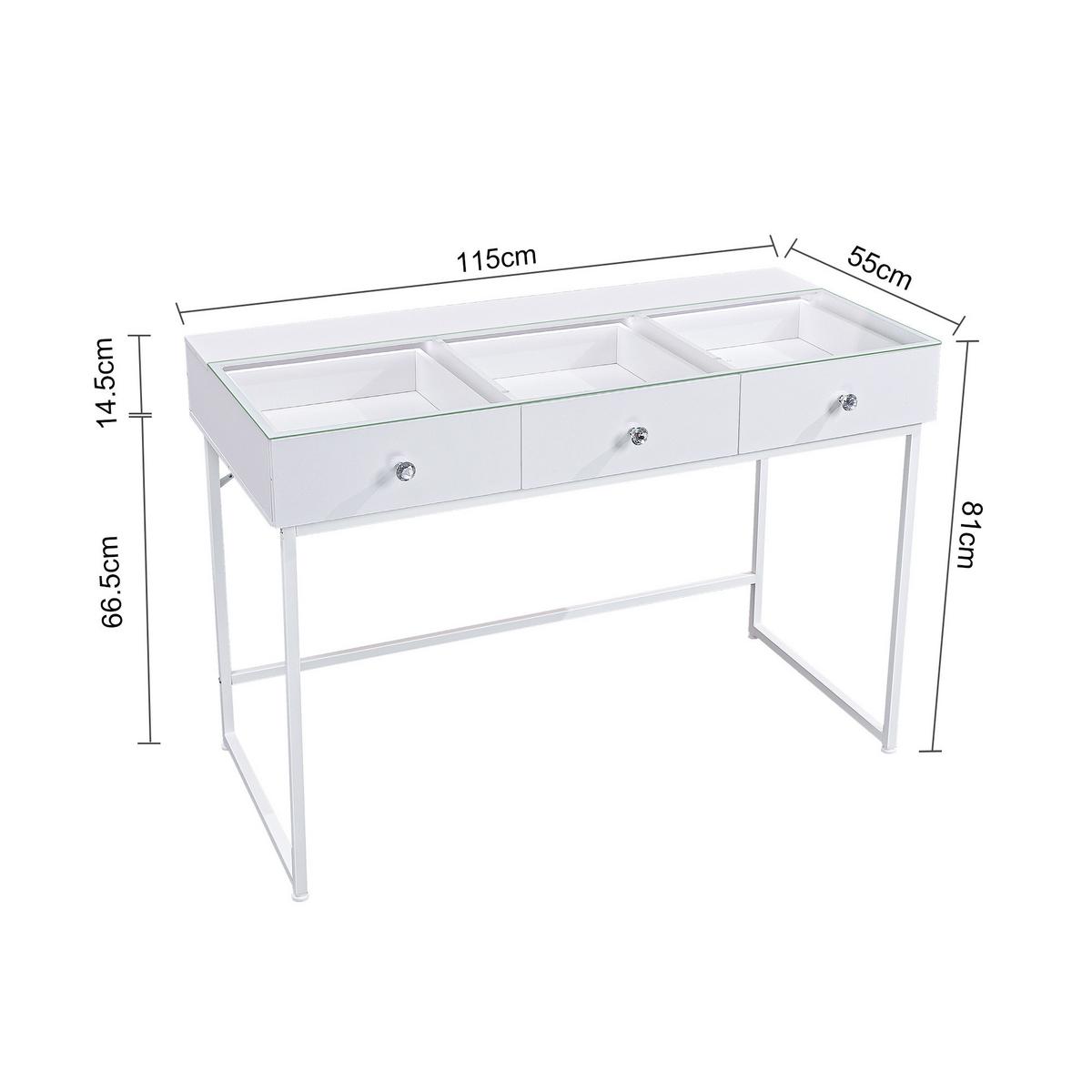 SCHMINKTISCH mit Beleuchtung weiß 115/55/81 CM 3 Schubladen - Weiß, Glas/Holzwerkstoff (115/55/81cm) - VANITII