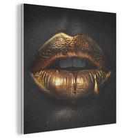 AKUSTIKBILD Frau - Porträt - Lippen - Gold - Schwarz Akustikpaneele 80x80 cm - Schwarz, Kunststoff (80/80/0.9cm) - MuchoWow