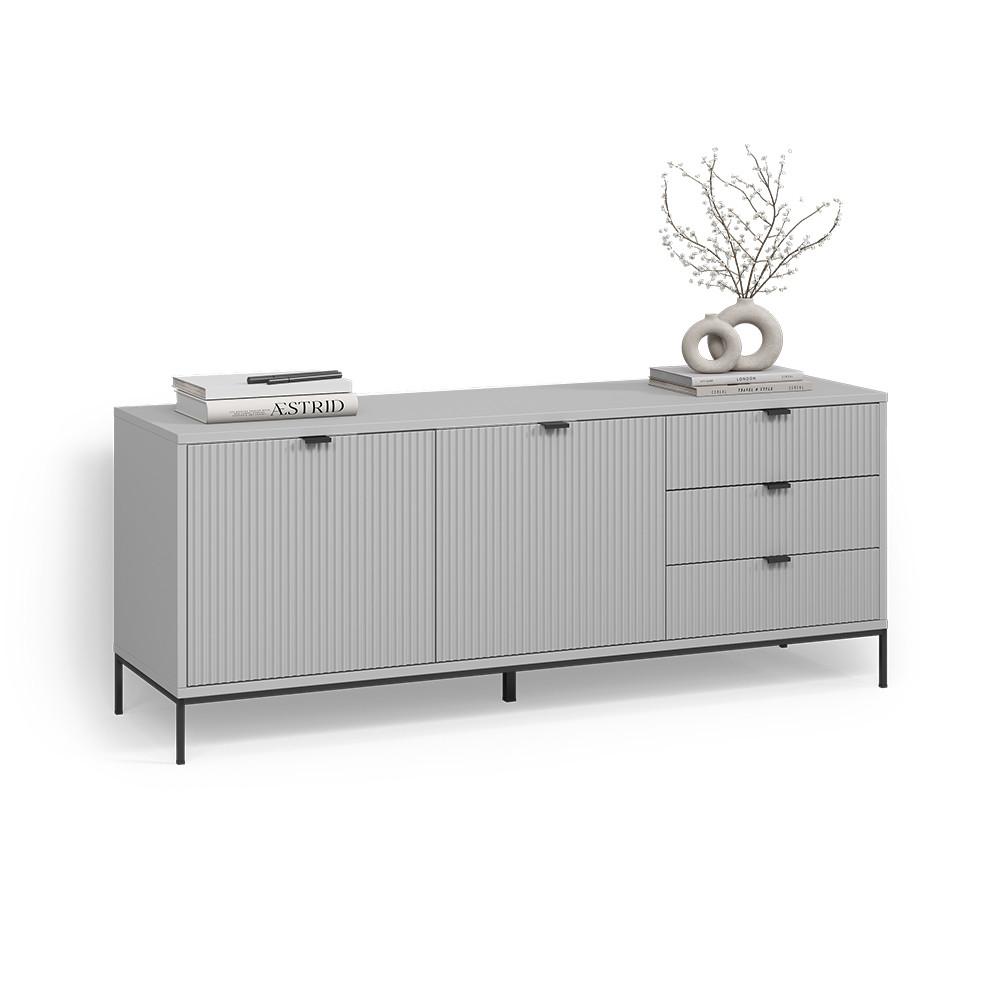 LOWBOARD Aterno Grau 150 x 60 cm mit 3 Schubladen, 2 Türen - Grau, Holzwerkstoff (150/60/42cm) - Livinity®