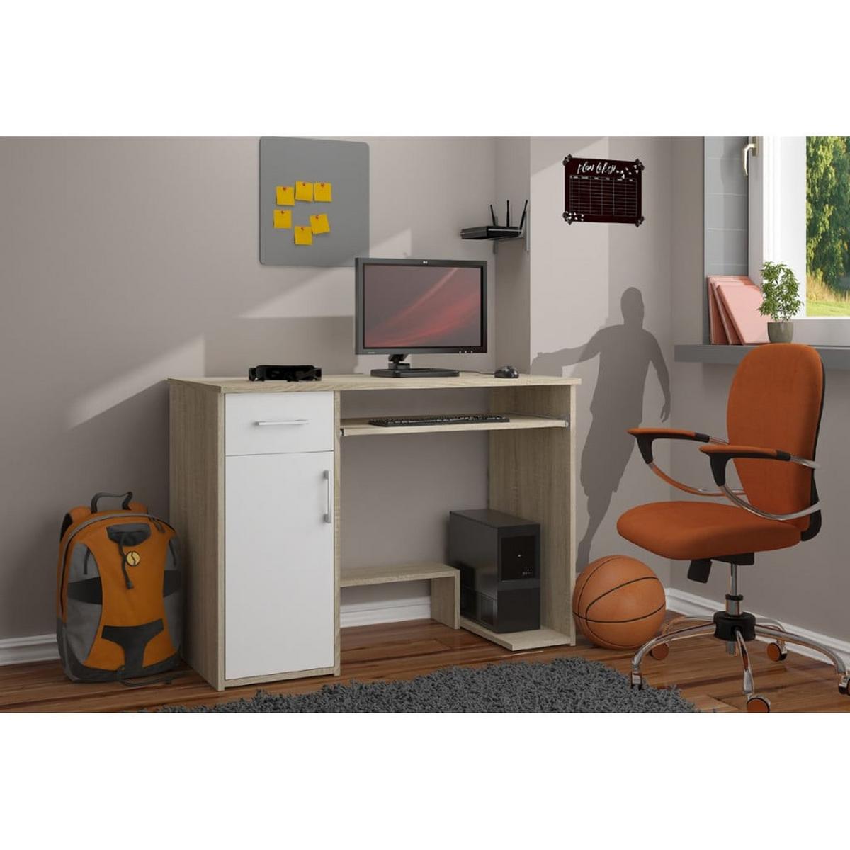 SCHREIBTISCH Eiche Sonoma, Weiß 74/90/50 - Weiß, Holzwerkstoff (90/50/74cm) - RAUMHIRSCH FURNITURE