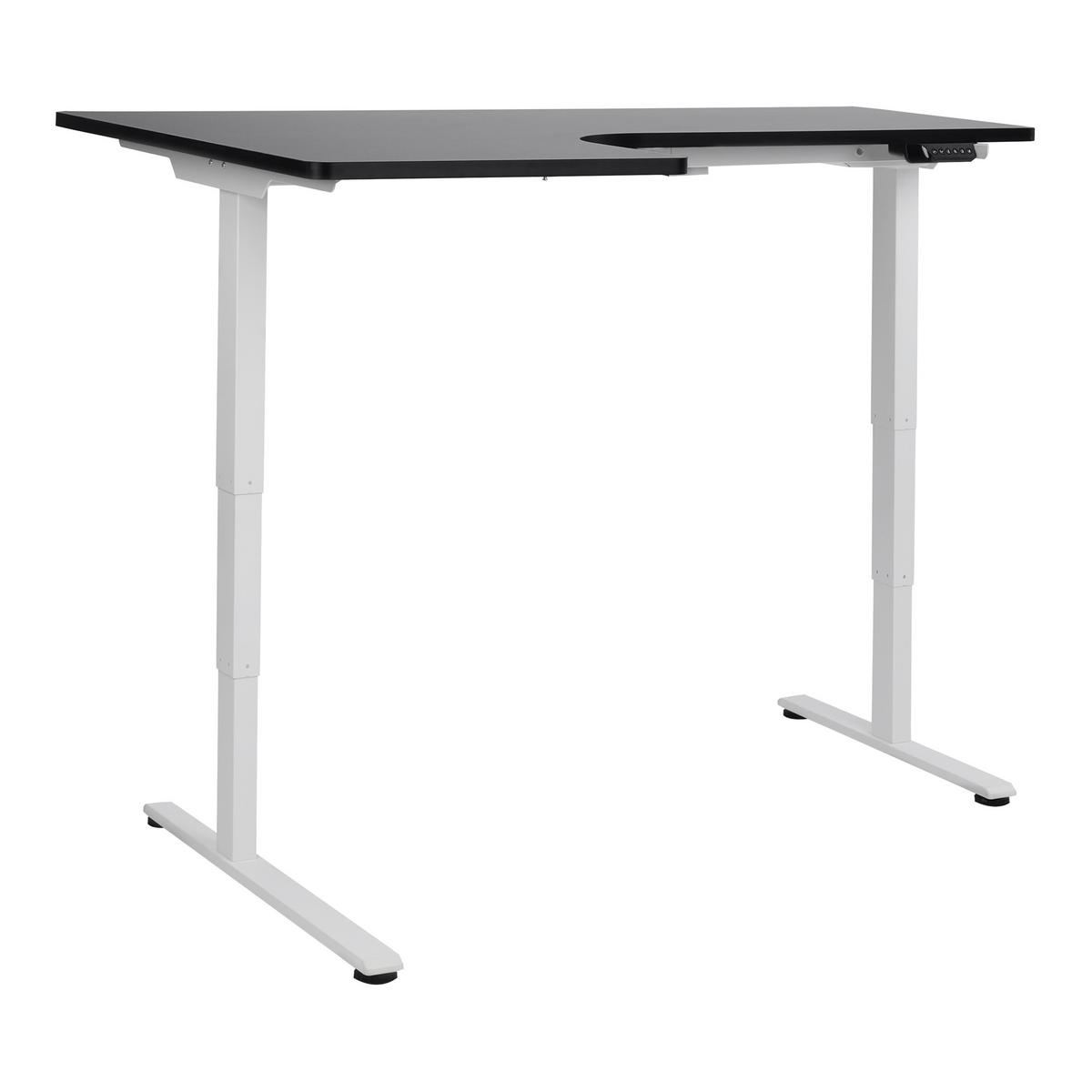 ECKSCHREIBTISCH elektrisch höhenverstellbar 160/109 cm Schwarz/Weiß linksseitig Destines - Schwarz/Weiß, Holzwerkstoff/Metall (109/160/60cm) - Beliani