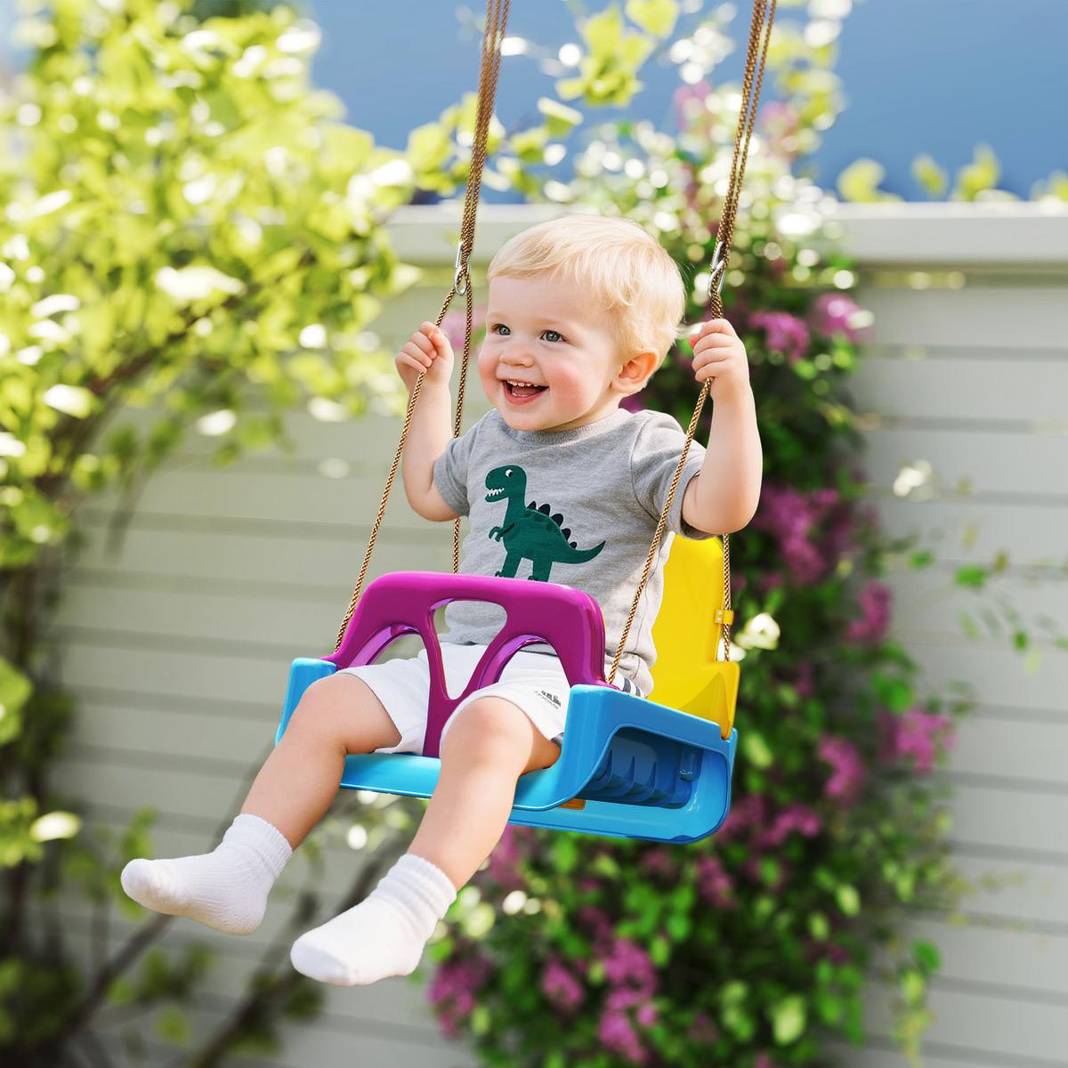 3-IN-1 Babyschaukel, Kinderschaukel mit verstellbarem Seil, Schaukelsitz, Blau - Multicolor, Kunststoff (33/42cm) - Outsunny