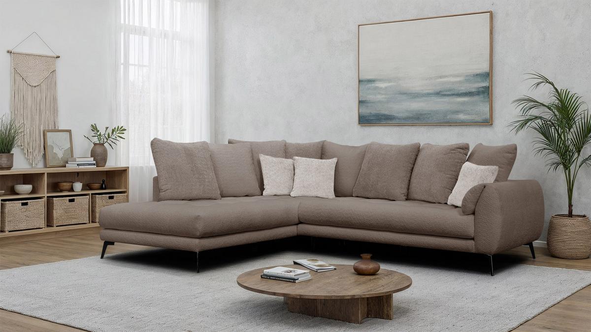ECKSOFA CALME 5-Sitzer, creme - Creme/Schwarz, Holz/Textil (294/229cm) - Wozimo