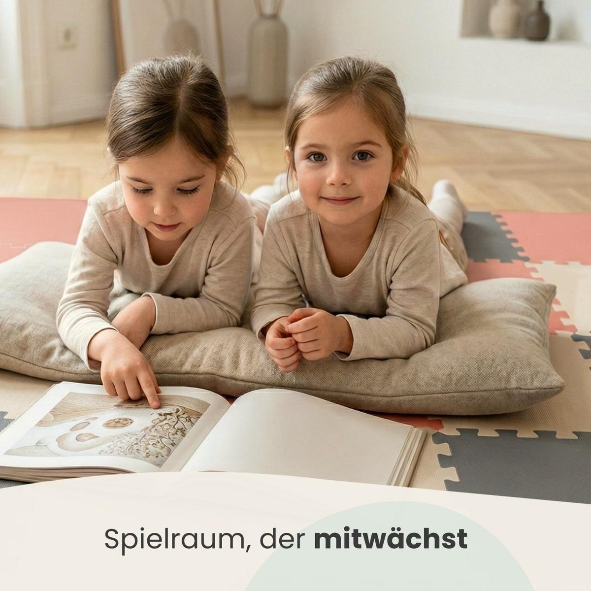 SPIELMATTE mit Rand - 270/90/1 cm Puzzlematte Grau Rosa Beige - Grau, Kunststoff (30/30cm) - Littletom