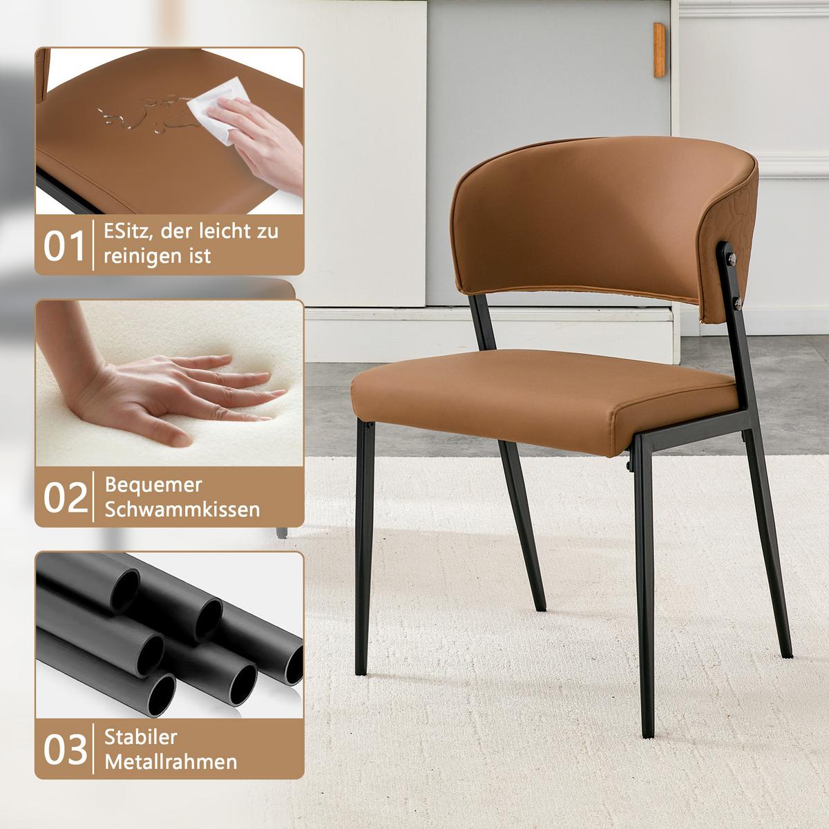 ESSZIMMERSTÜHLE 2er Set Braun Kunstleder Gepolstert Metallgestell - Braun, Leder (51/78/49cm) - Urban Meuble