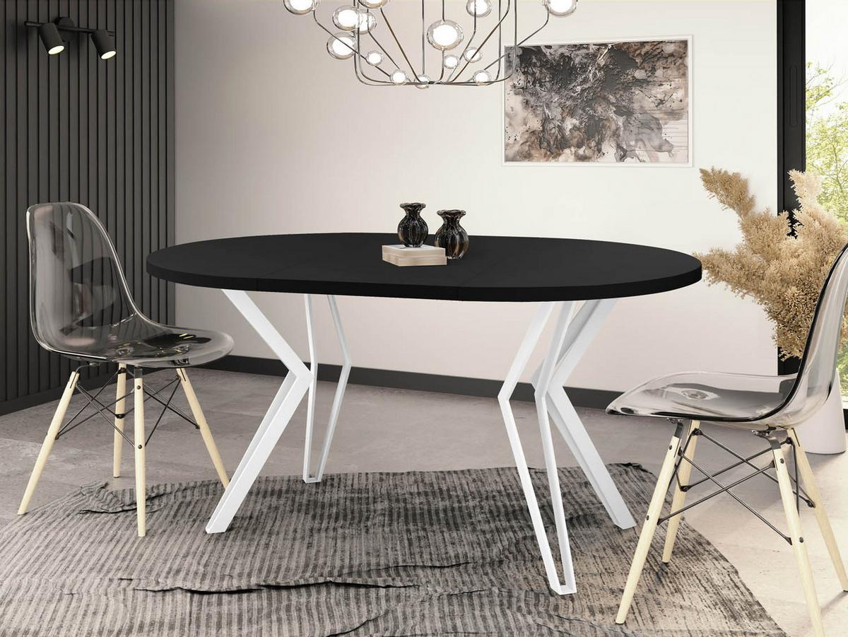 ESSTISCH Austin runder ausziehbarer, Schwarz 100-180/100/76 cm - Schwarz/Weiß, Holzwerkstoff/Metall (100/180/76cm) - WFL GROUP
