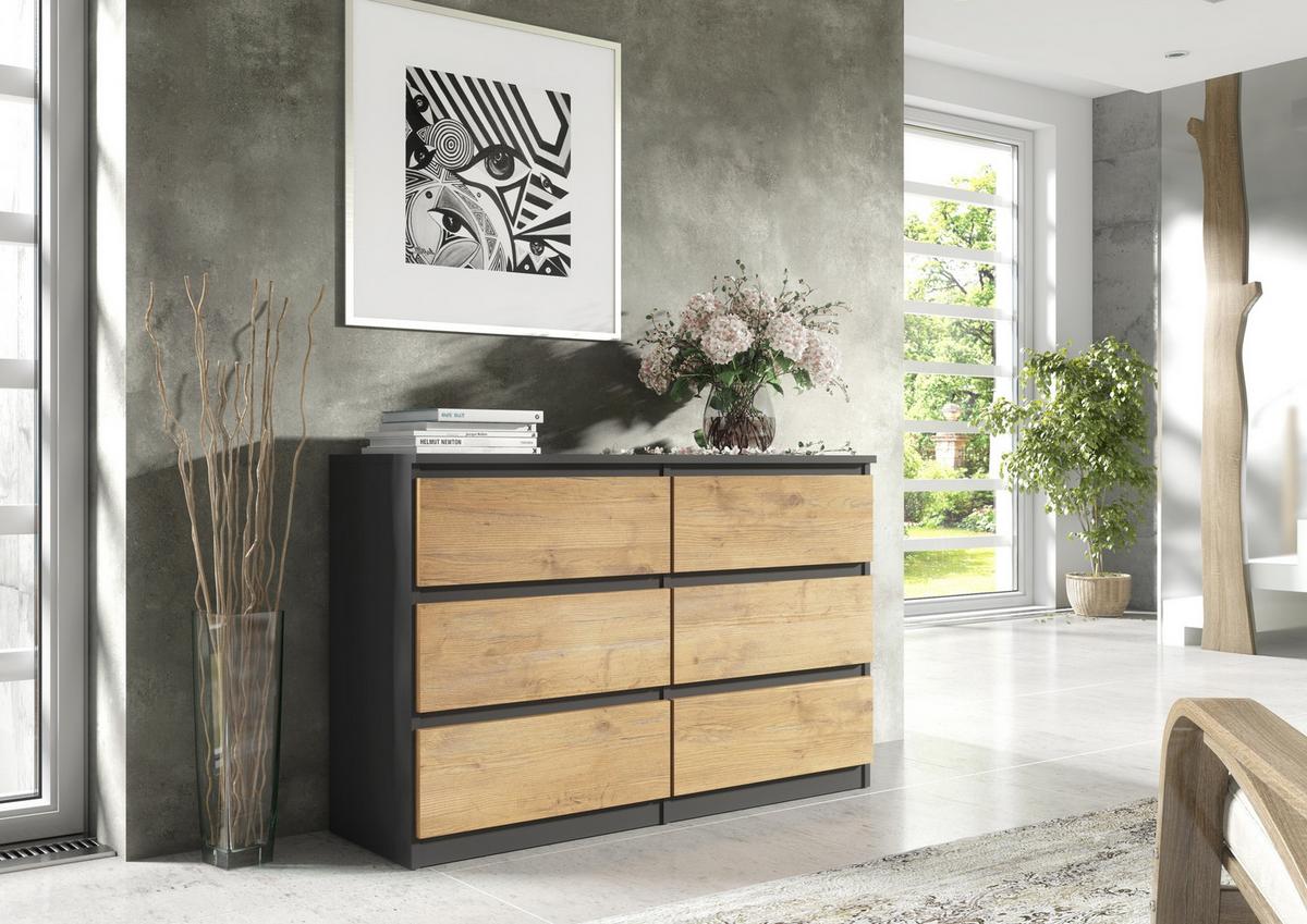KOMMODE Anthrazit, Lancelot 139/79/39 - Anthrazit/Eiche San Remo, Holzwerkstoff (139/79/39cm) - RAUMHIRSCH FURNITURE