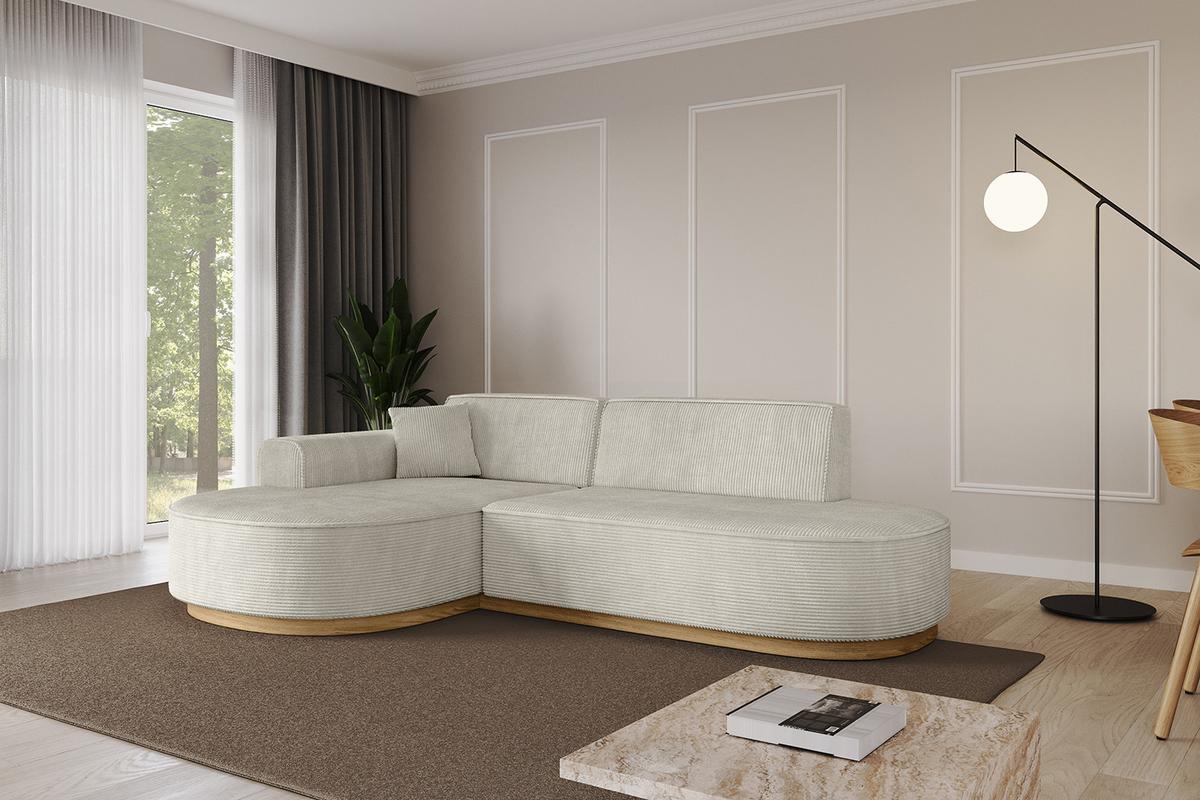 ECKSOFA Ottomane Links MARI-L1-v2 - 243x171x83 cm Creme Cord - Hellgrau/Creme, Holzwerkstoff/Textil (243/171cm) - ALTDECOR