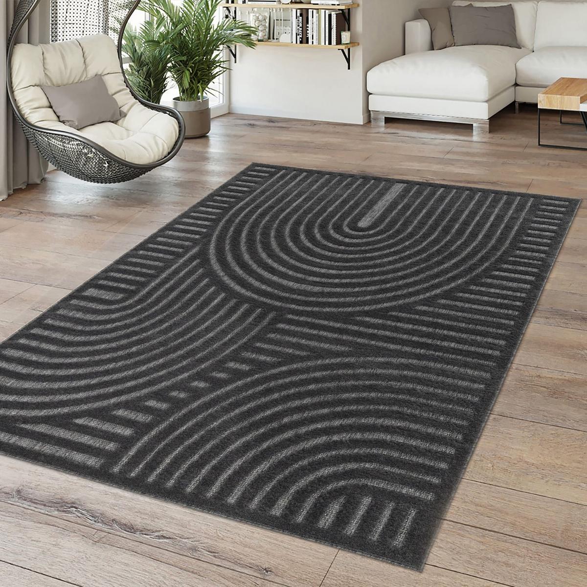 OUTDOORTEPPICH Geometrisch Anthrazit 60 x 100 cm - Anthrazit, Kunststoff (60/100cm) - TT Home