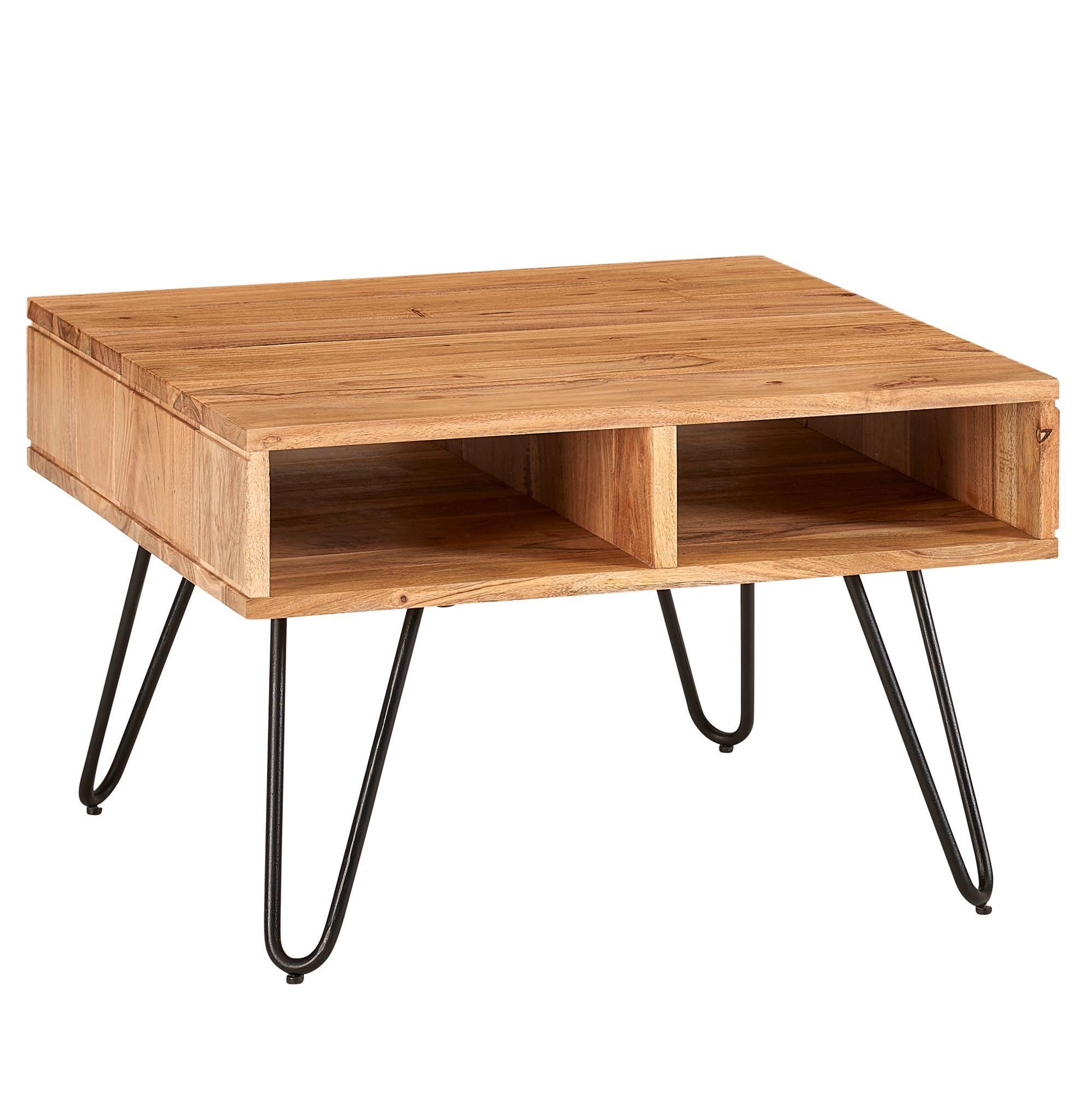 COUCHTISCH Akazie Massivholz Metall, Quadratisch, 60x60x40cm, Braun mit Stauraum - Schwarz/Akaziefarben, Holz/Metall (60/60/40cm) - KADIMA DESIGN