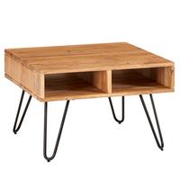 COUCHTISCH Akazie Massivholz Metall, Quadratisch, 60x60x40cm, Braun mit Stauraum - Schwarz/Akaziefarben, Holz/Metall (60/60/40cm) - KADIMA DESIGN