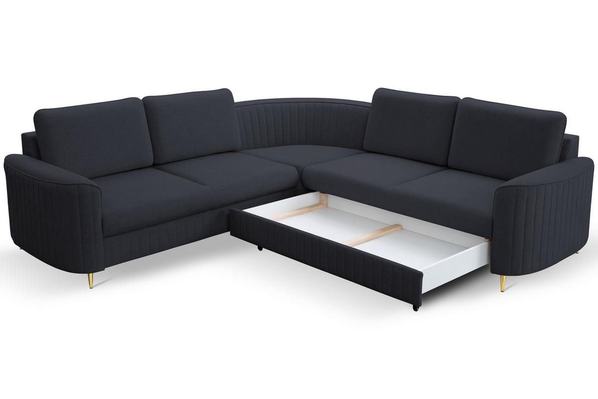 ECKSOFA VELA L-S Dunkelblau Velours-Stoff mit Schlaffunktion - Dunkelblau, Holz (251/251cm) - MASSENO