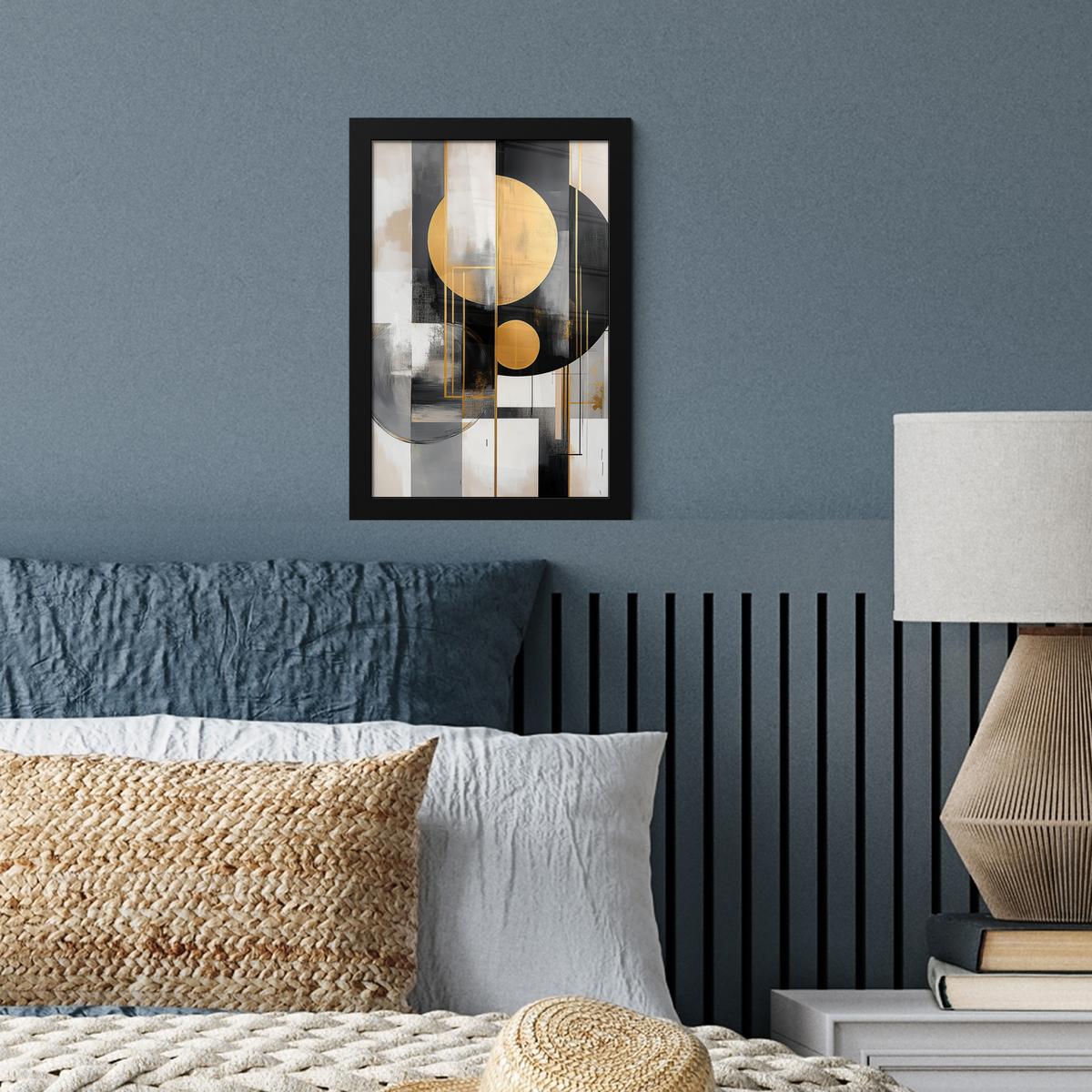 POSTER MIT RAHMEN Abstrakt - Gold - Silber - Formen - Ästhetisch - Modern Poster 20x30 cm - Goldfarben, Papier (20/30cm) - MuchoWow