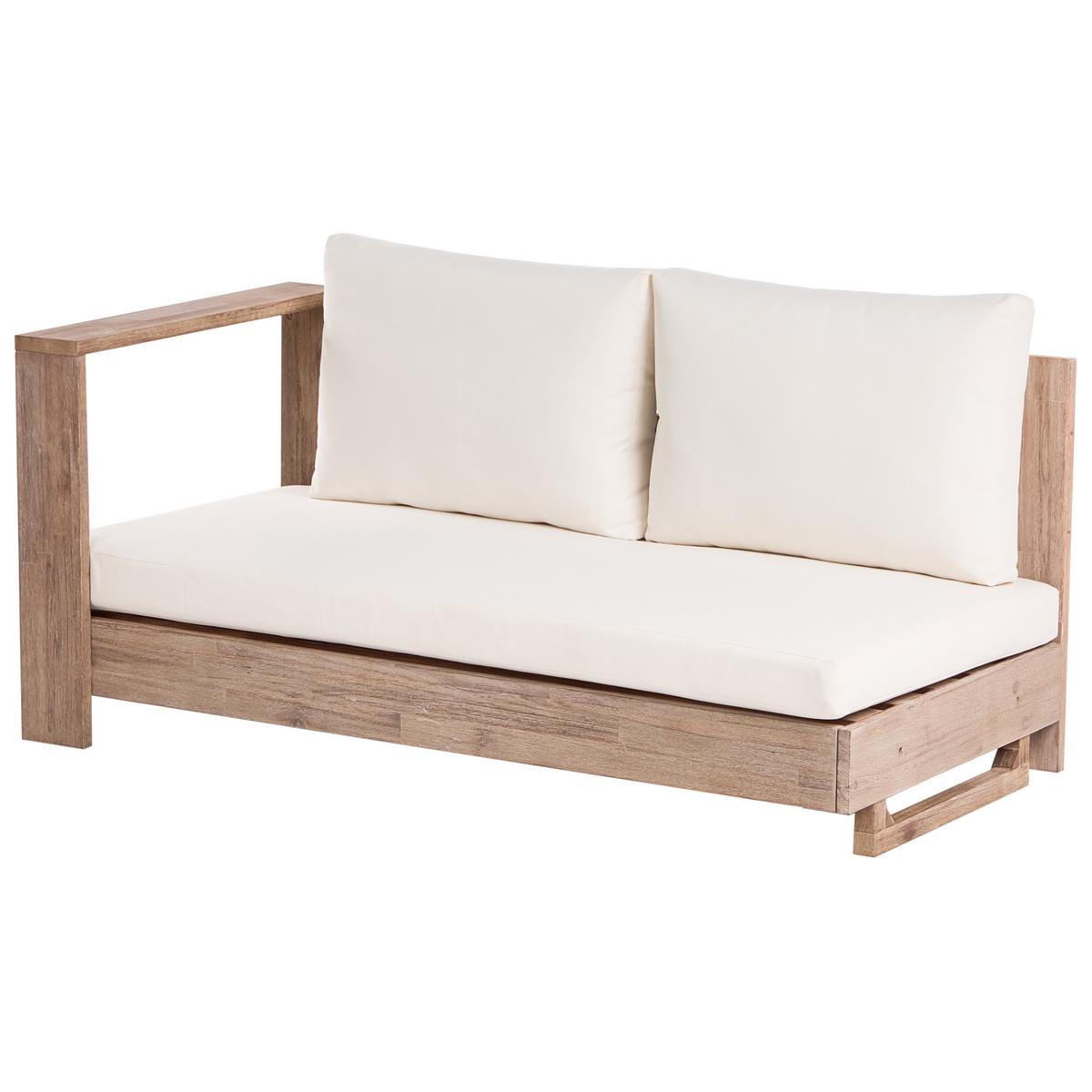 GARTENECKSOFA 5-Sitzer zertifiziertes Akazienholz rechtsseitig Cremeweiß Marettimo - Hellbraun/Braun, Holz (225/64/212cm) - Beliani