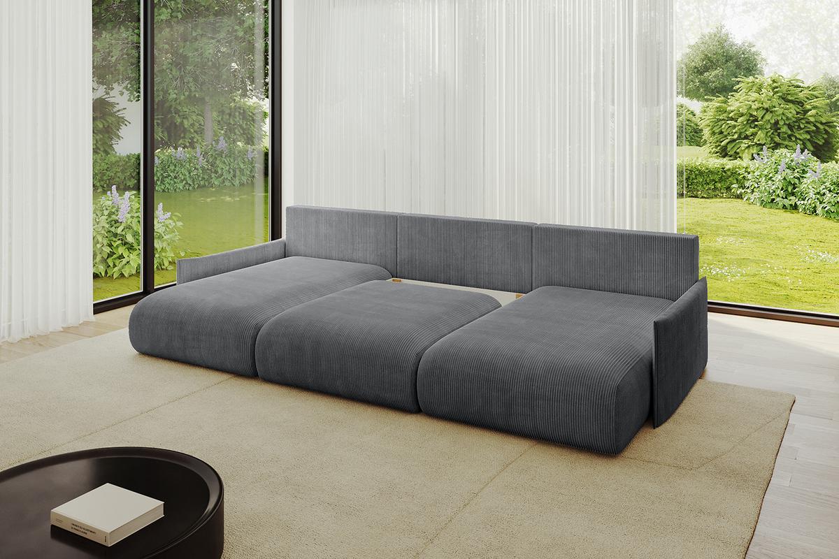WOHNLANDSCHAFT mit Schlaffunktion und Bettkasten ONESK-U-v1 317x177x72 Dunkelgrau Cord - Dunkelgrau, Holzwerkstoff/Kunststoff (317/72/177cm) - ALTDECOR