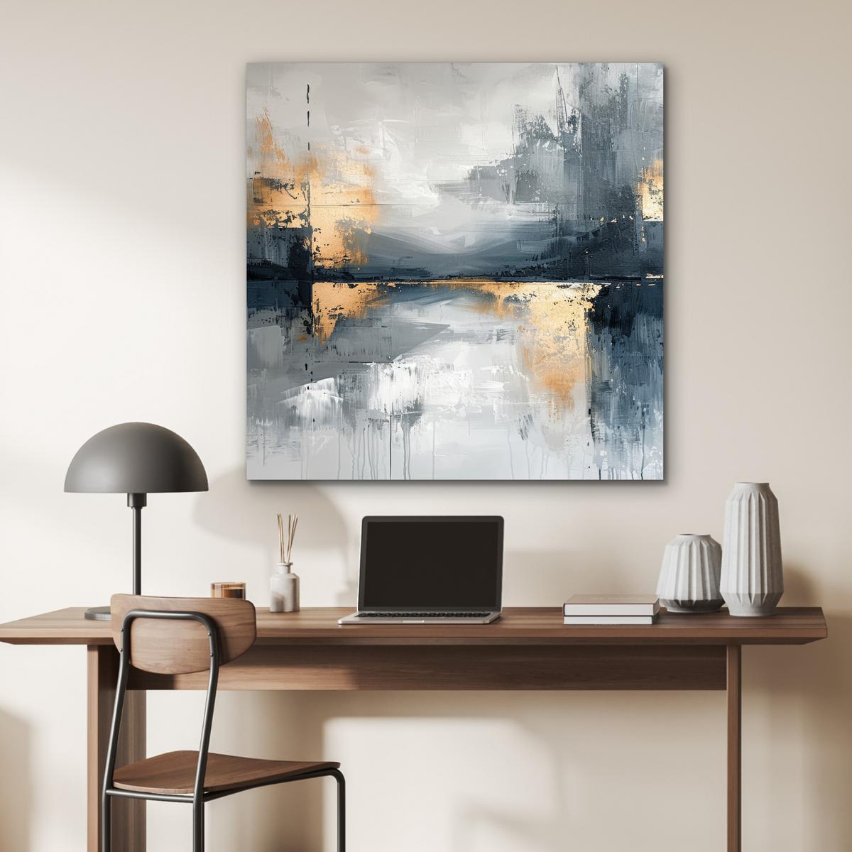 METALLBILD Kunst - Grau - Gold - Abstrakt 90x90 cm - Dunkelgrau, Metall (90/90cm) - MuchoWow