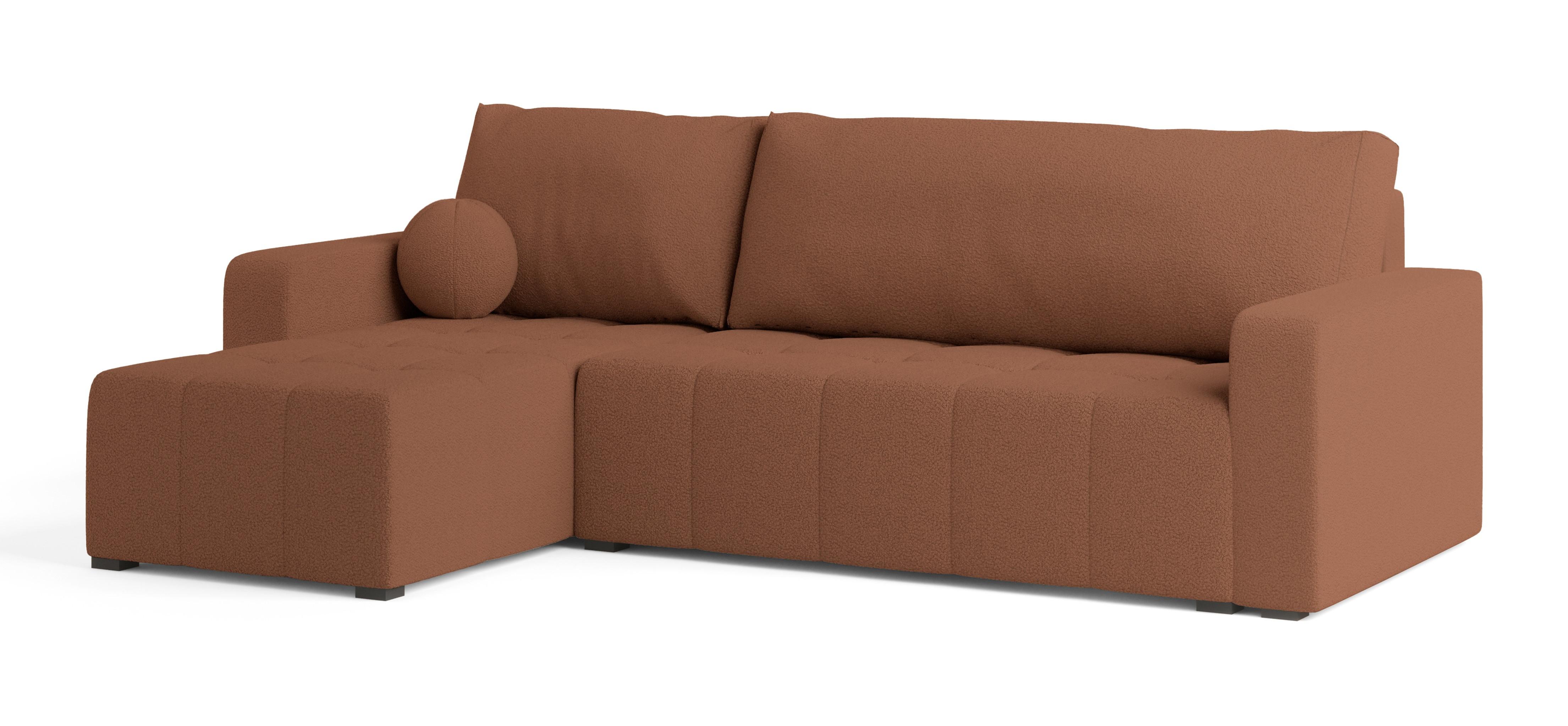ECKSOFA VOLIRA Kupferfarben Boucle-Stoff mit Schlaffunktion - Kupferfarben, Holz (230/143cm) - MASSENO