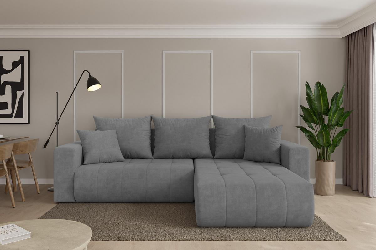 ECKSOFA mit Schlaffunktion Ottomane Rechts MILA-L 277x194x86 Grau Velours - Taupe/Schwarz, Holzwerkstoff/Kunststoff (277/194cm) - ALTDECOR