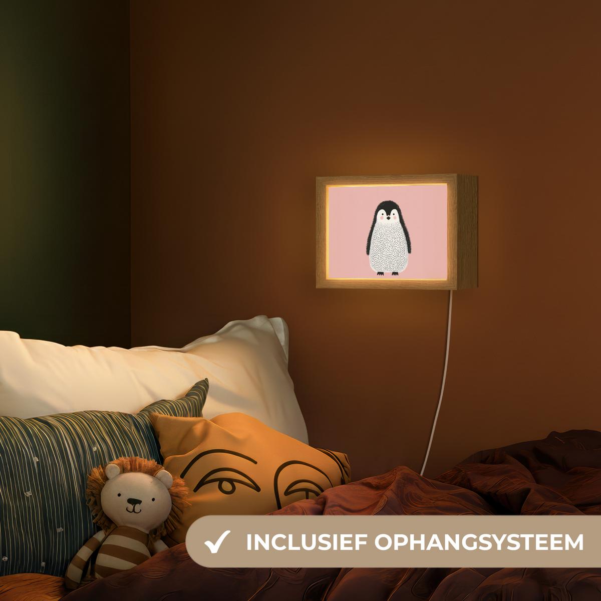 NACHTTISCHLAMPE Pinguin - Punkte - Minimalistisch - Rosa 20x15 cm - Rosa, Holzwerkstoff (8/20/15cm) - OnlyWow