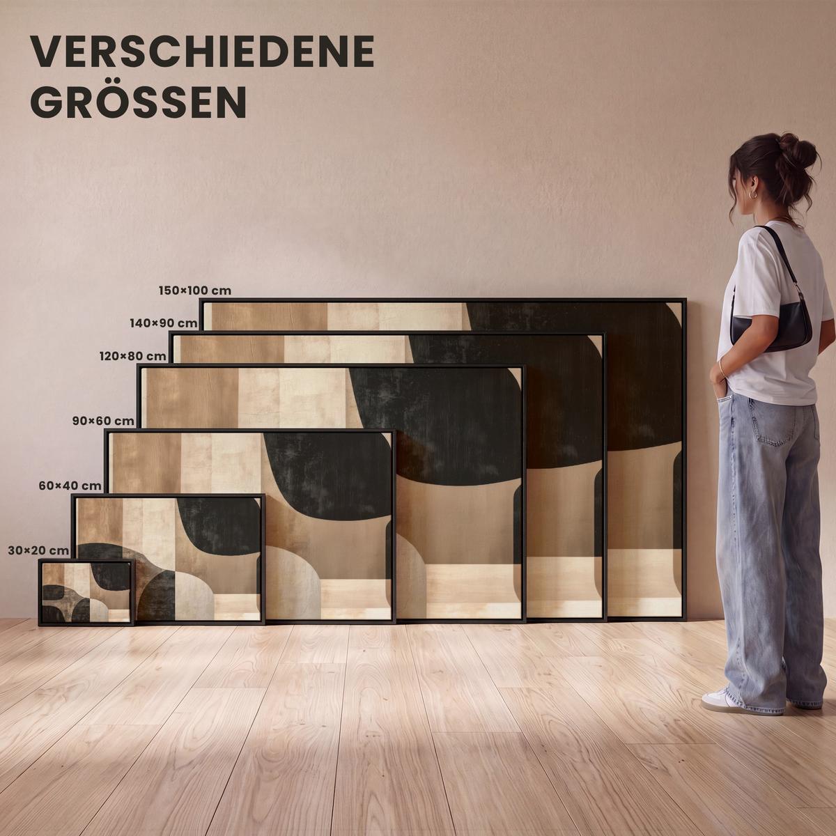 LEINWAND Bilder mit Rahmen - Abstrakt - Flugzeuge - Schwarz - Rund - 140x90 - Beige, Textil (140/90cm) - MuchoWow