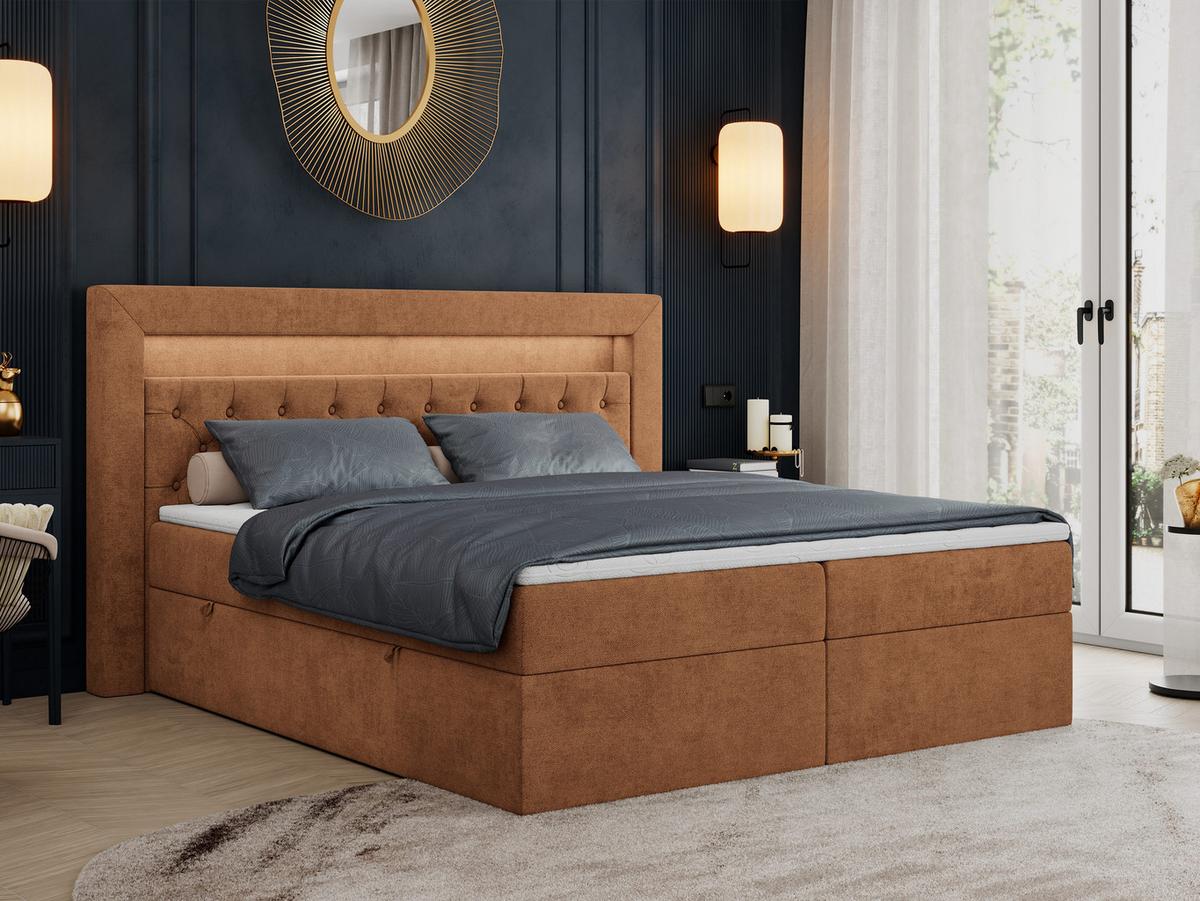 BOXBETT GOLD-6 LED 160/200 Orange Struktur - H3 - Orange, Holz/Textil (160/200cm) - MKS