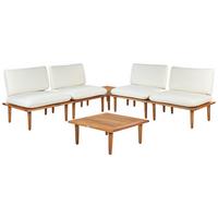 4-SITZER LOUNGE SET zertifiziertes Akazienholz hellbraun modular Auflagen cremeweiß Frascati - Hellbraun/Weiß, Holz (70/70/80cm) - Beliani