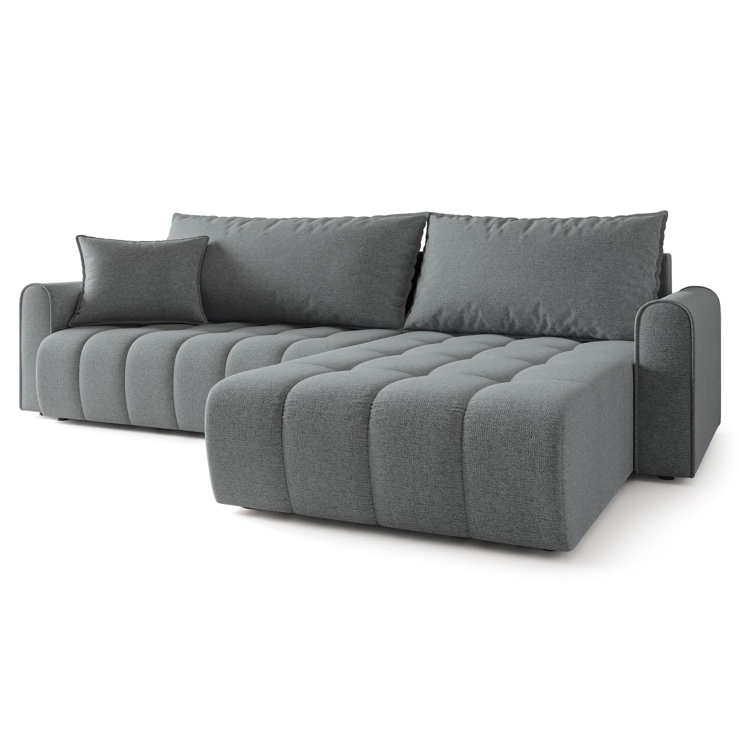 ECKSOFA FRIGA Grau Strukturstoff mit Schlaffunktion - Grau, Holz (283/185cm) - MASSENO
