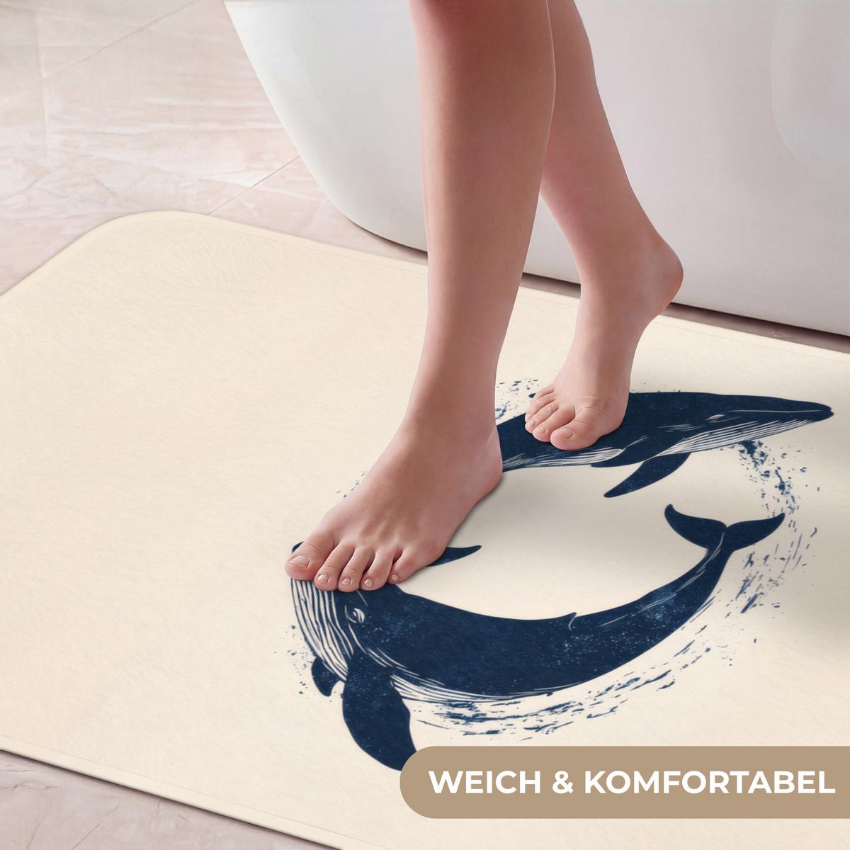 BADEMATTE Wale - Spritzer - Kreis - Dunkelblau 120x60 cm - Dunkelblau, Textil (120/60cm) - OnlyWow