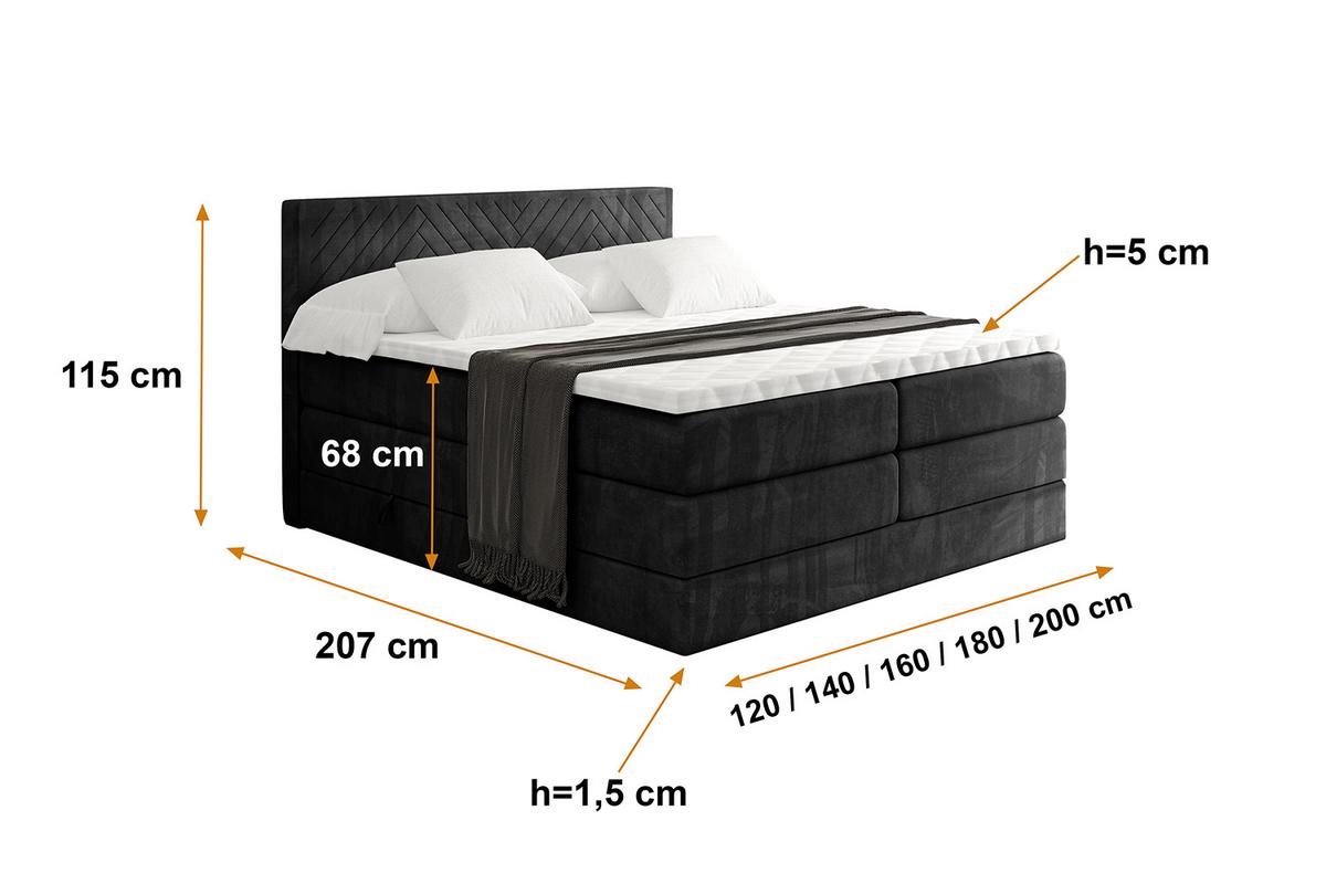 BOXSPRINGBETT mit Matratze H3|H4 und Lattenrost - VEXA KING-200x200 - Schwarz Casablanca - Schwarz, Holzwerkstoff (200/200cm) - ALTDECOR