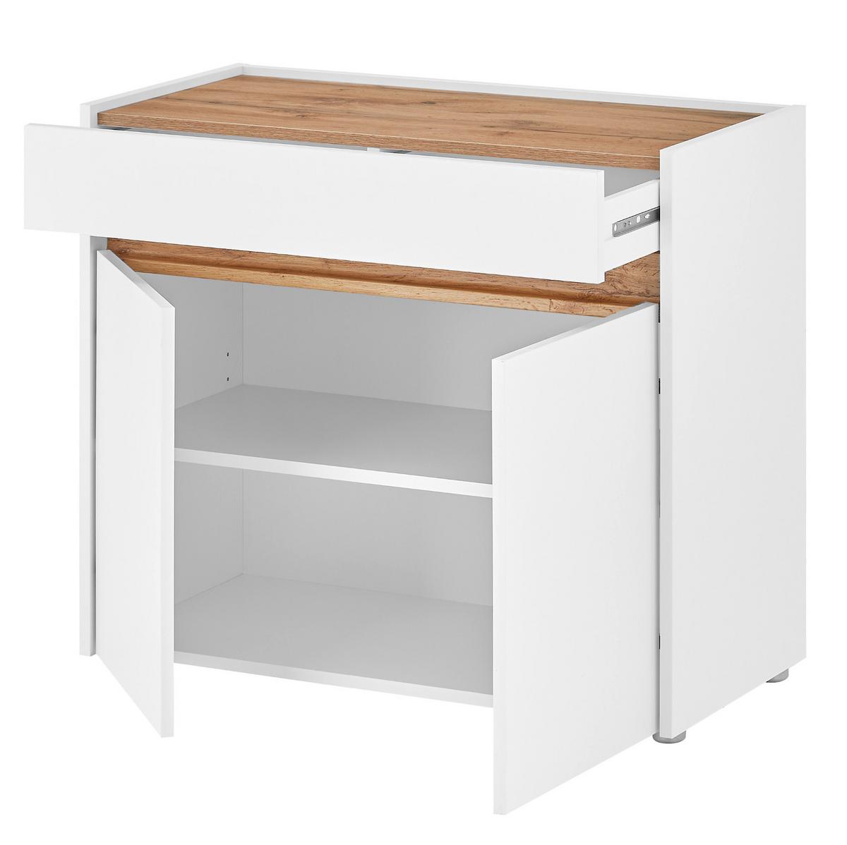 SCHUHSCHRANK weiß, Eiche Wotan 80 x 70 cm, Flurkommode mit Schubladen - Eiche Wotan/Silberfarben, Holzwerkstoff/Kunststoff (80/70/40cm) - Furn.Design