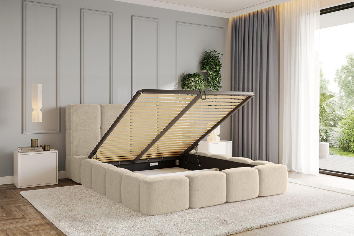POLSTERBETT mit Bettkasten und Lattenrost, Bett mit Kopfteil, Boxbett ohne Matratze, Doppelbett mit Stauraum - NATA 200x200 Creme - Creme, Holzwerkstoff/Textil (200/200cm) - ALTDECOR