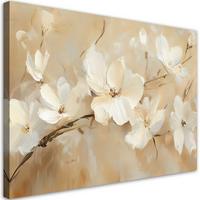 LEINWANDBILD Weiße Blumen auf beigem Hintergrund 90x60cm - Beige, Textil (90/60cm) - Feeby