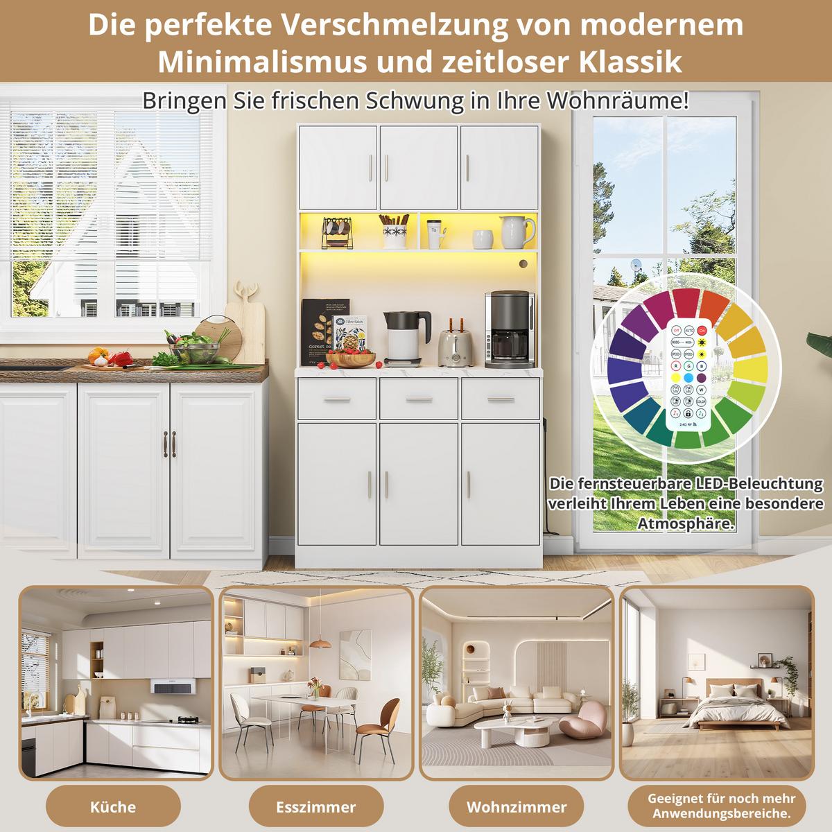HIGHBOARD Weiß mit LED-Beleuchtung und Steckdosen - Weiß, Holzwerkstoff/Metall (100/180/40cm) - Urban Meuble