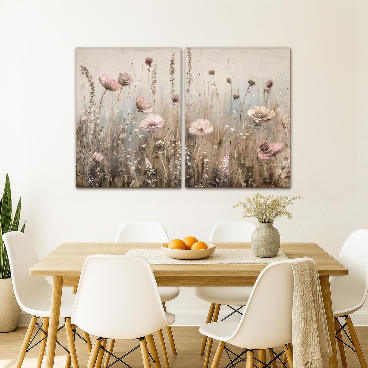 LEINWANDBILD 2er Set Blumen - Beige - Modern - Rosa 100x70 cm - Ecru, Textil (100/70cm) - MuchoWow