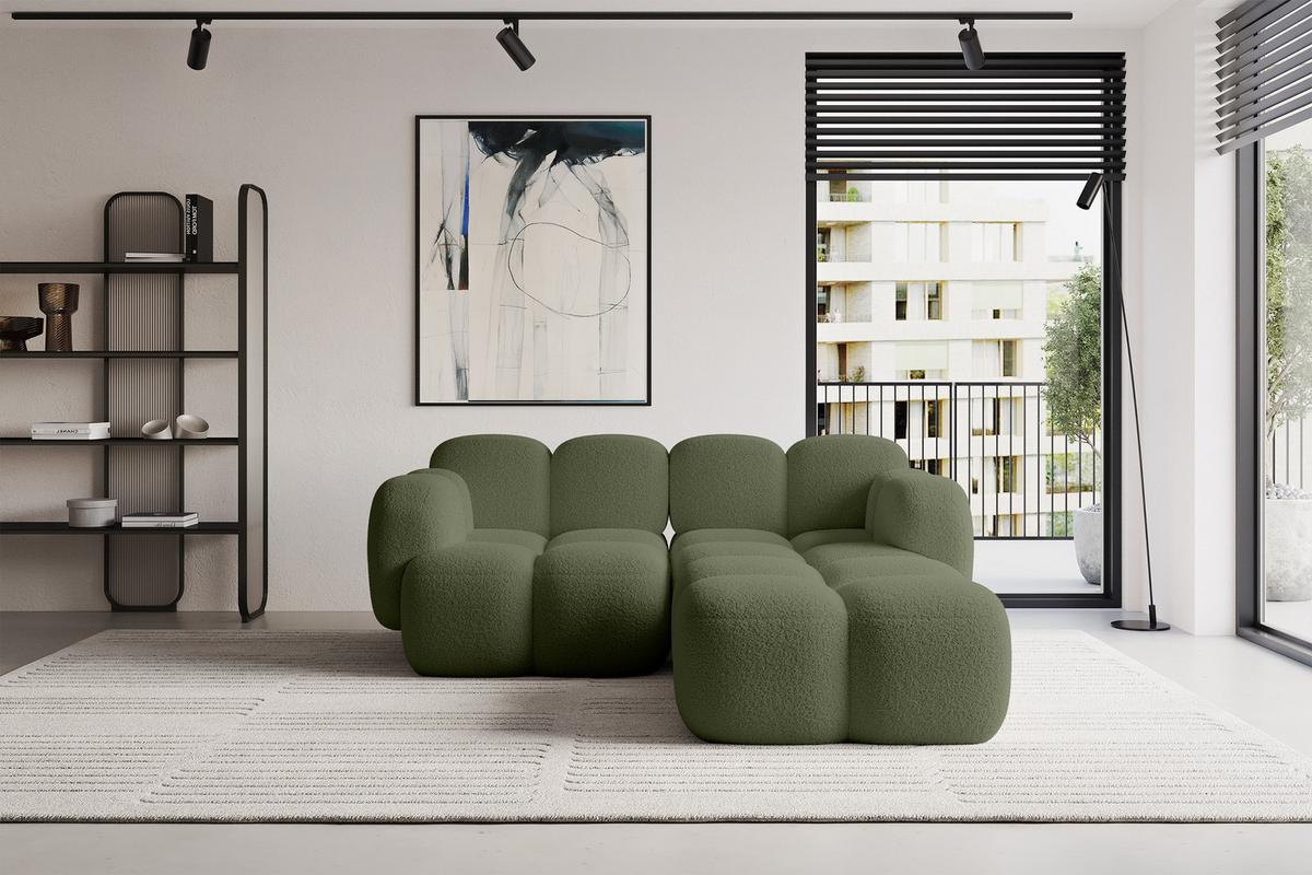 ECKSOFA modulares Sofa Rechts Miko-L1 214x205x75 Grün Bouclé - Smaragdgrün/Schwarz, Holzwerkstoff/Kunststoff (214/205cm) - ALTDECOR