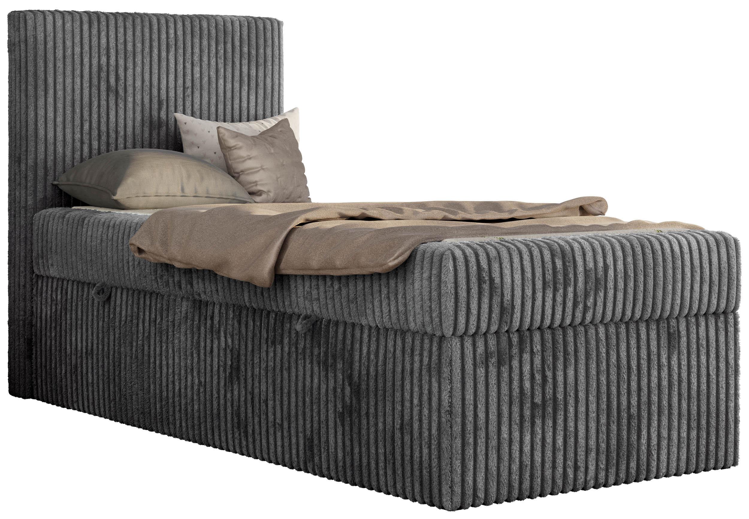 JUGENDBETT TILIO 90/200 - Grau - H3 - Links Seite - Grau, Textil (90/200cm) - MKS