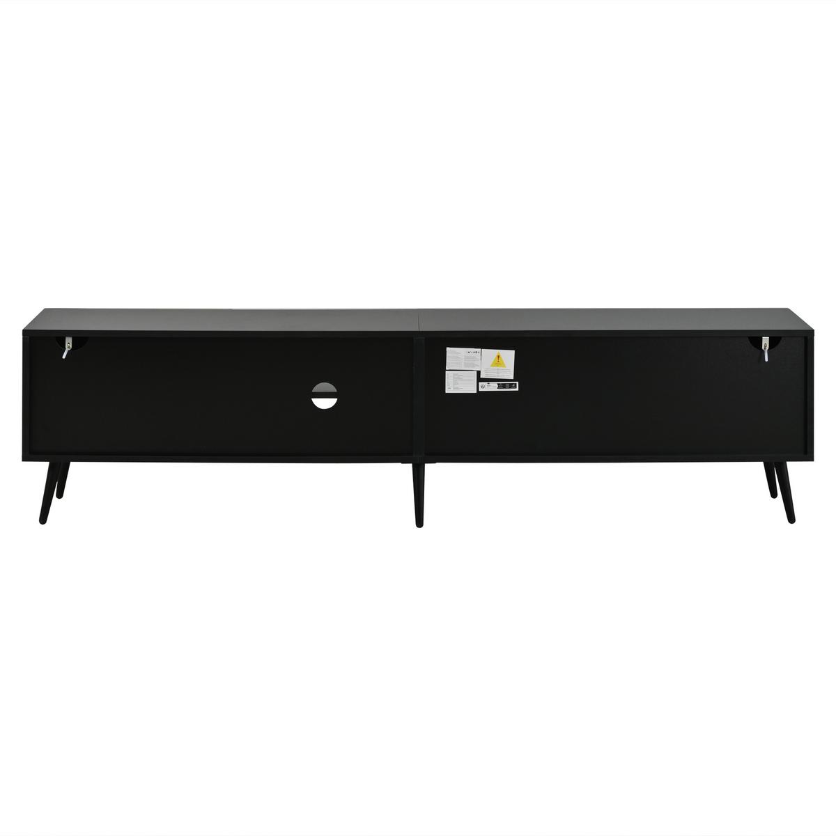 TV-LOWBOARD 180cm Schwarz & Holzoptik für 75 Zoll TV, 3 Türen & Kabelmanagement - Naturfarben, Holzwerkstoff (180/45/33.5cm) - Urban Meuble